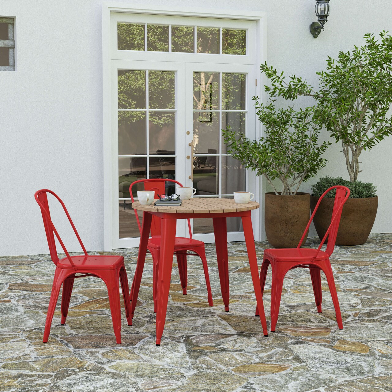 Merrick Lane Dryden Indoor/Outdoor Dining Table, 30" Round All Weather Poly Resin Top with Steel Base